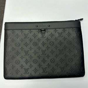 Louis Vuitton 13” w 10” x .5 inches monogram black on black new never been used